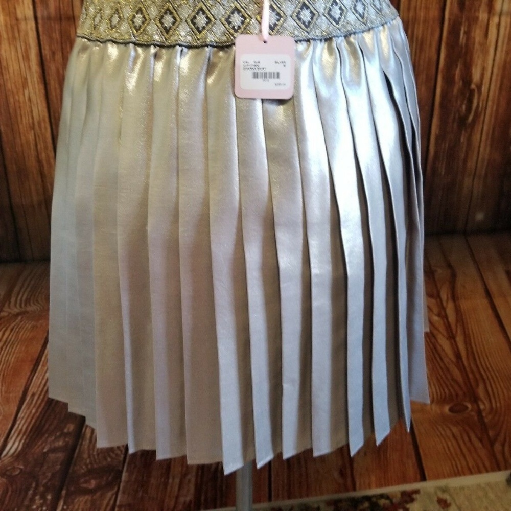 Calypso St Barth Metallic Silver Pleated Skirt NWT